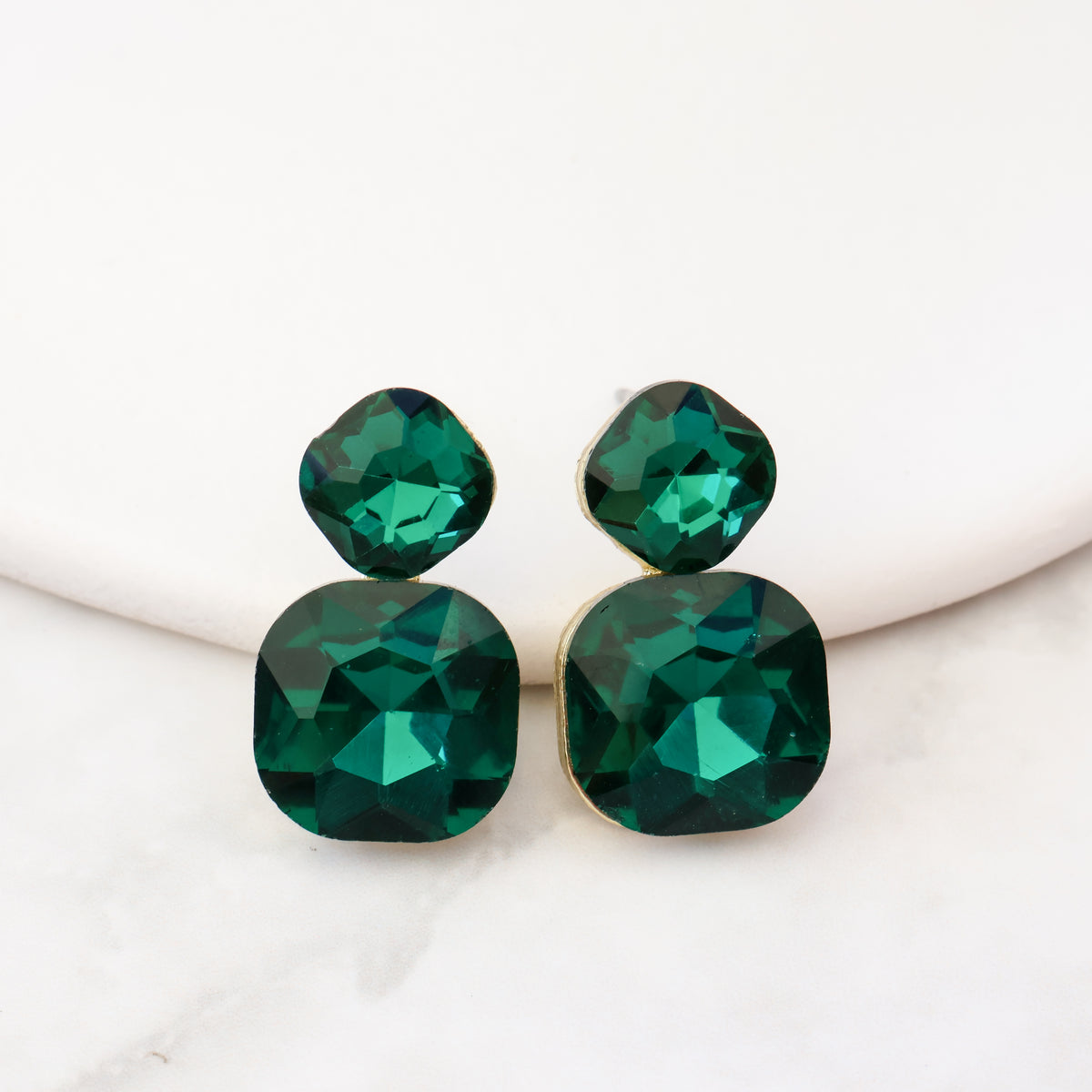 Radiance Duo Gem Earrings - Emerald Green