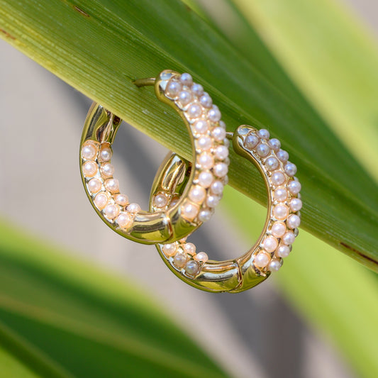 Riviera Pearl Gold Hoop Earrings