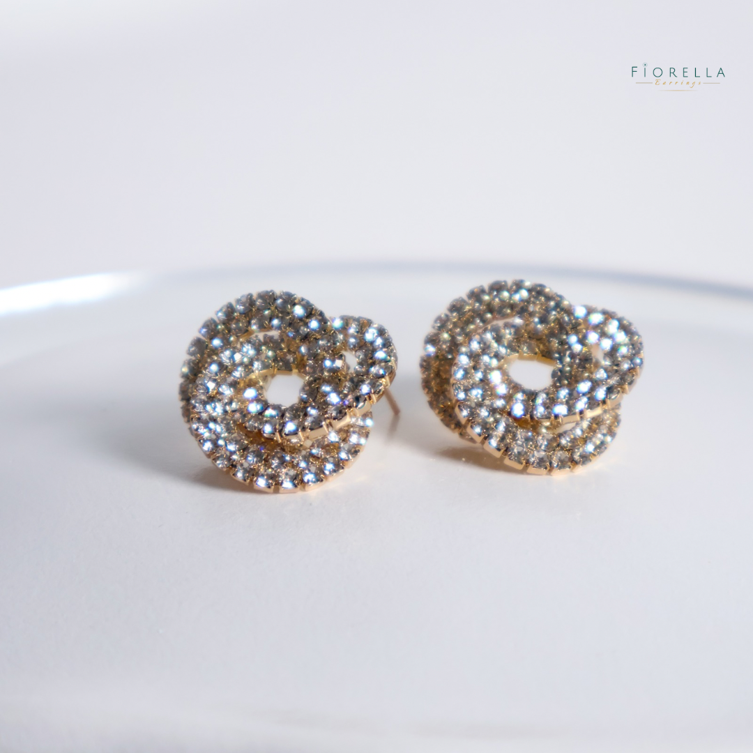 Gold Sparkle Elegant Swirl Diamanté Earrings