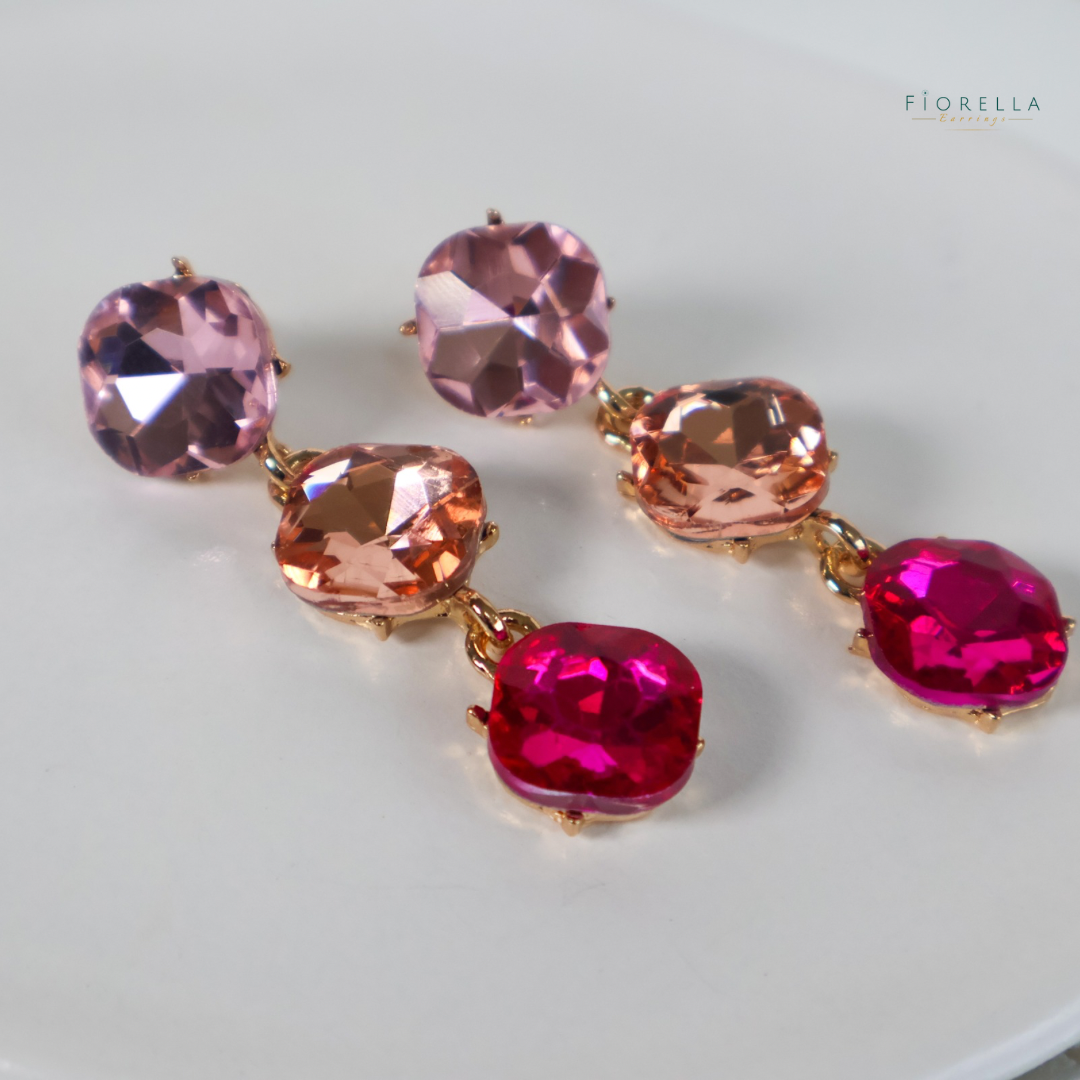 Pink Trio Crystal Drop Earrings