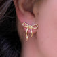 Ribbon Bow Stud Earrings - Gold