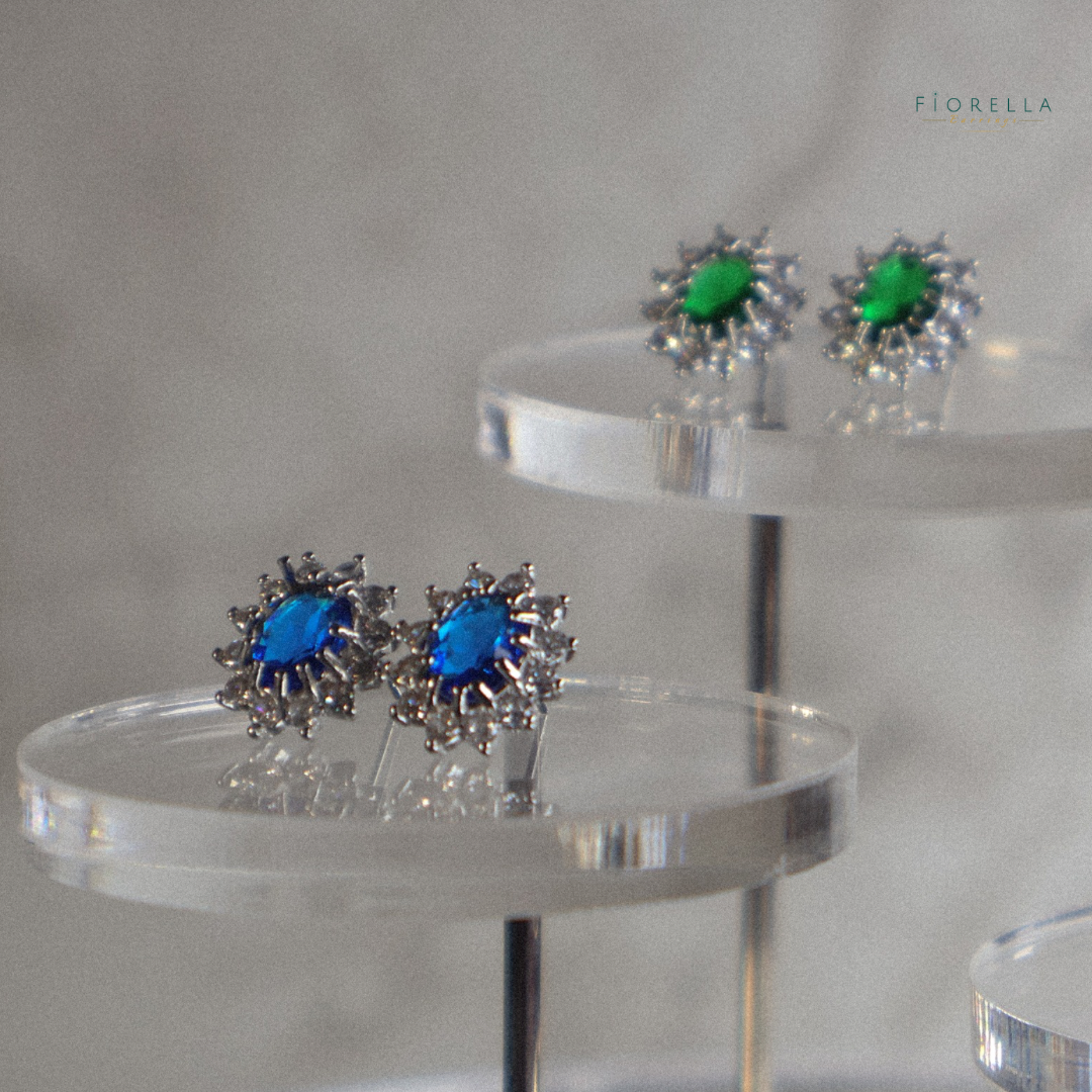 Oval Halo Studs - Ruby Red