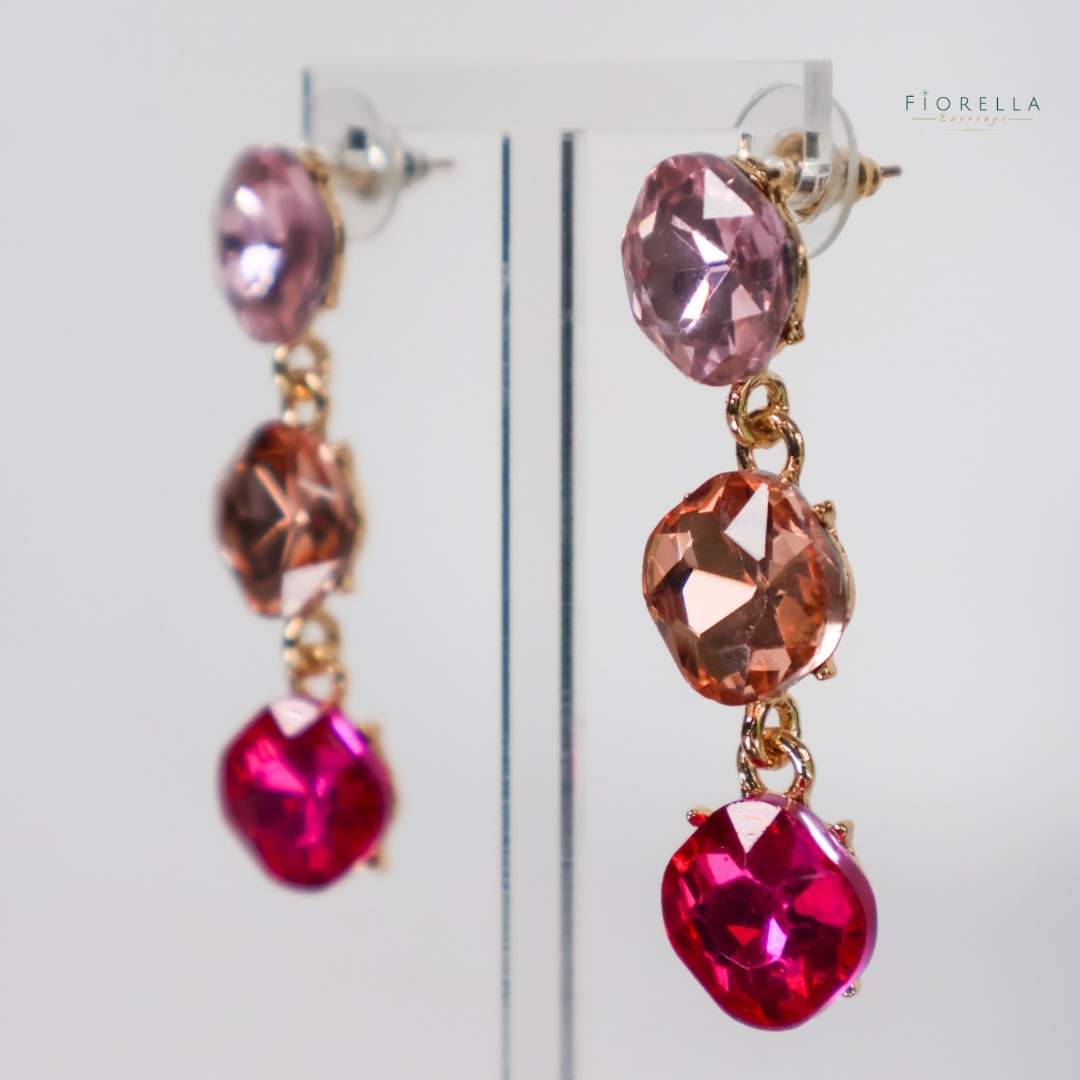 Pink Trio Crystal Drop Earrings