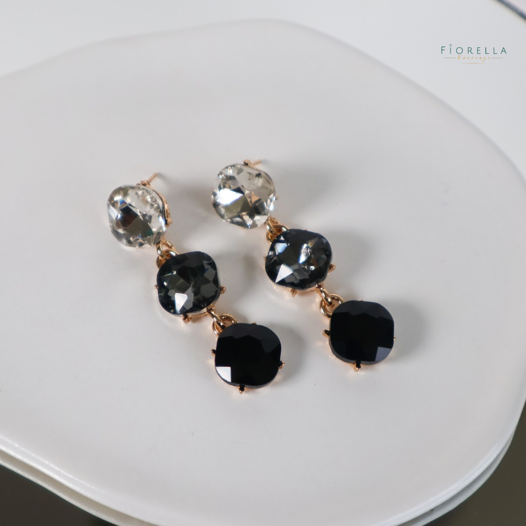 Black Trio Crystal Drop Earrings