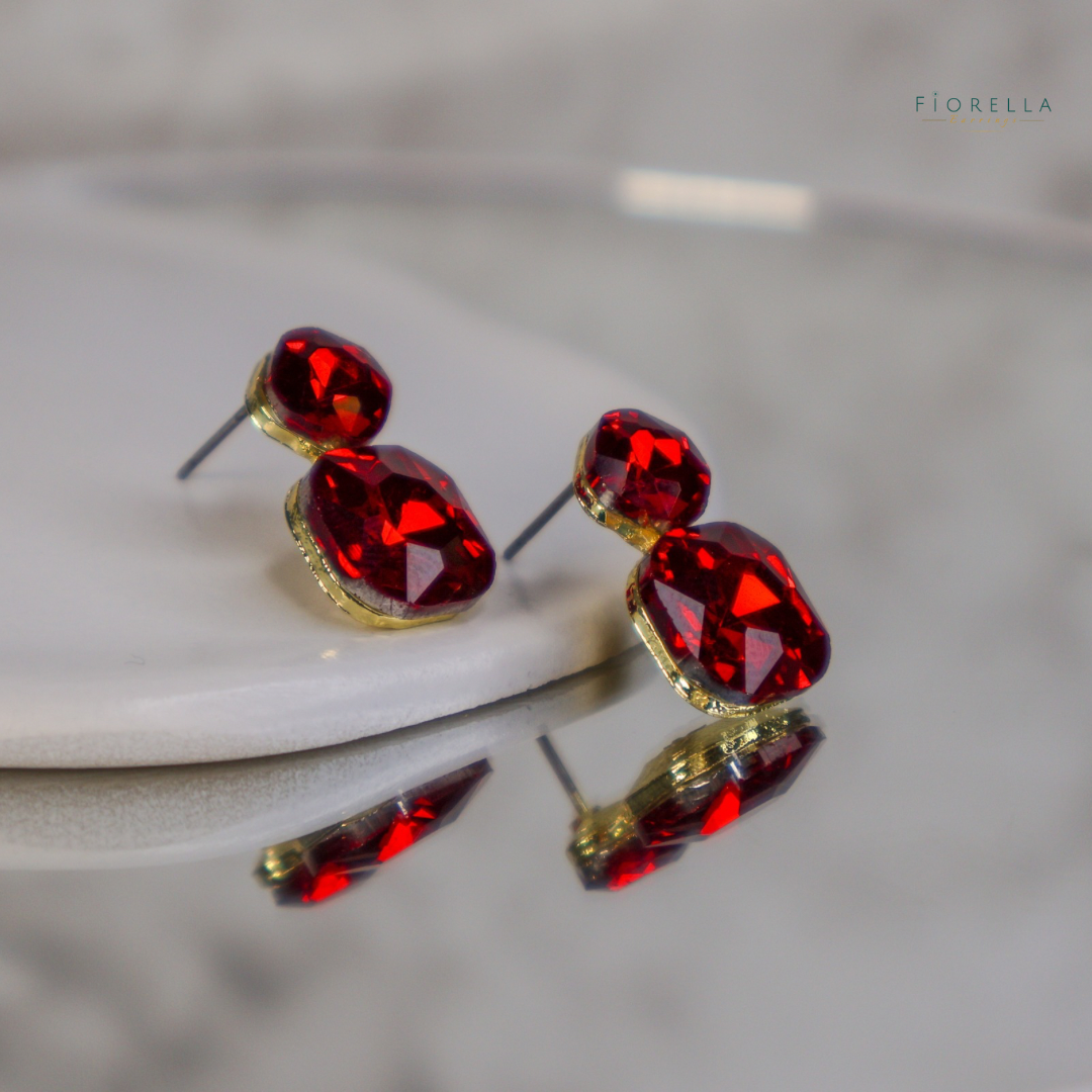 Radiance Duo Gem Earrings - Ruby