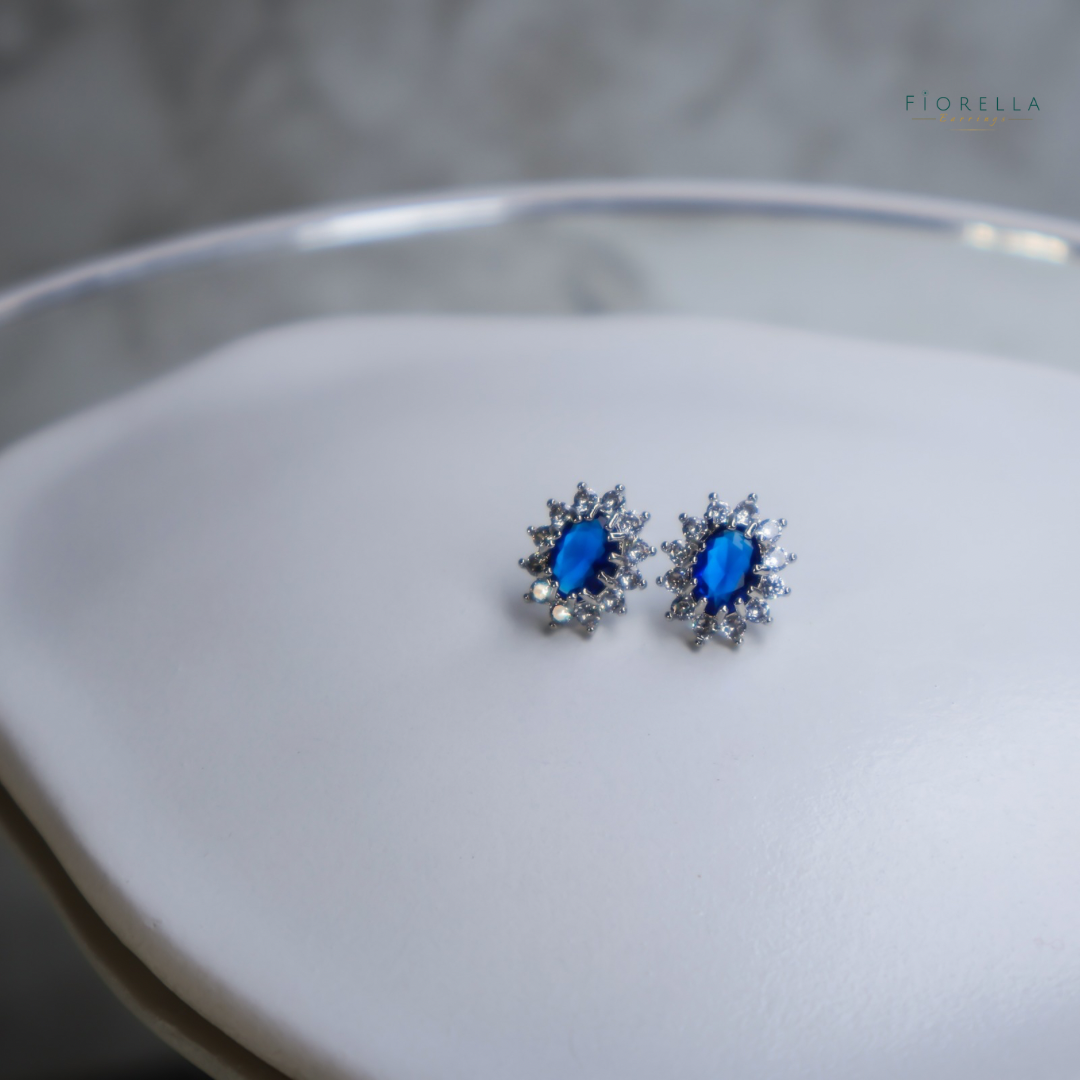 Oval Halo Studs - Sapphire Blue