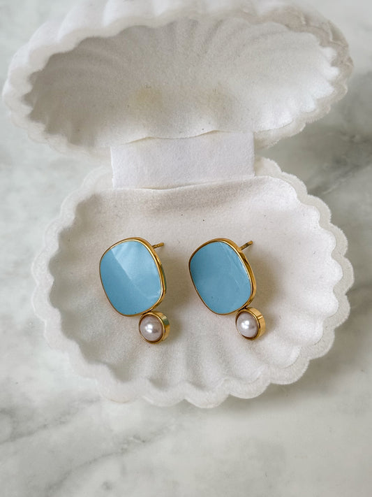 Viva Colour Pearl Earrings - Sky Blue
