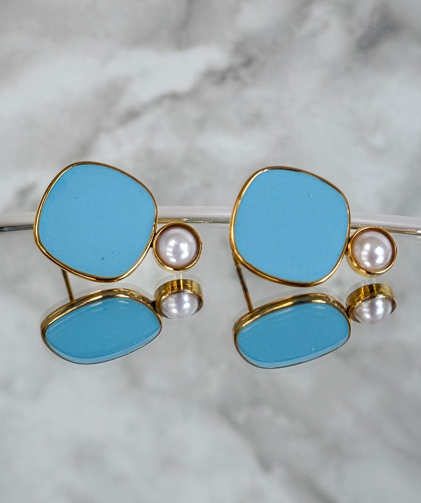 Viva Colour Pearl Earrings - Sky Blue