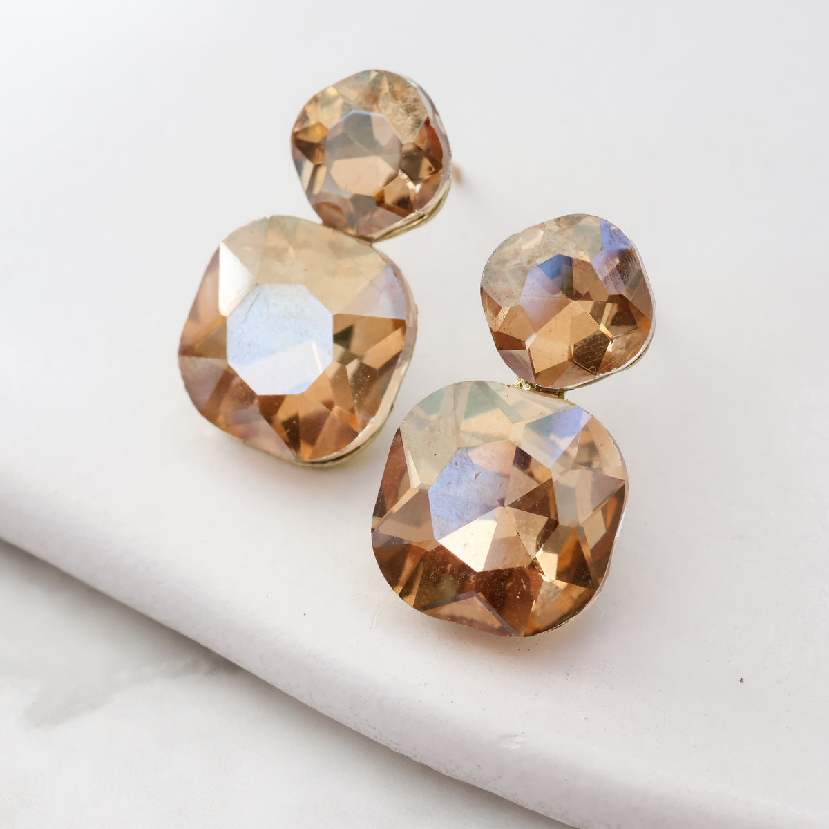 Radiance Duo Gem Earrings - Champagne