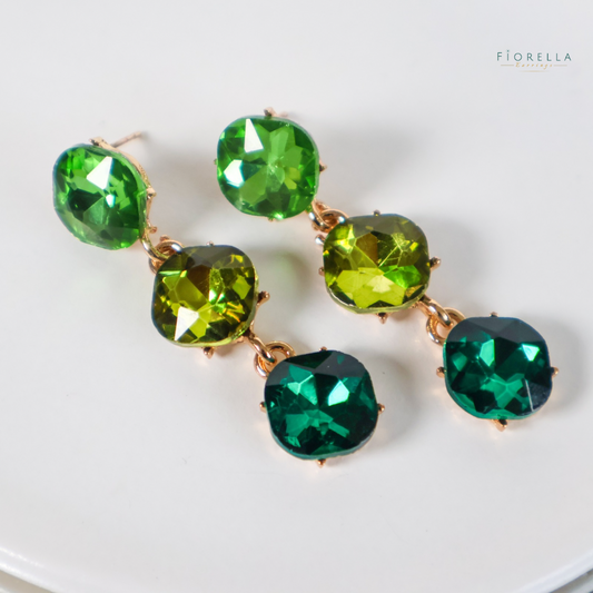 Emerald Trio Crystal Drop Earrings