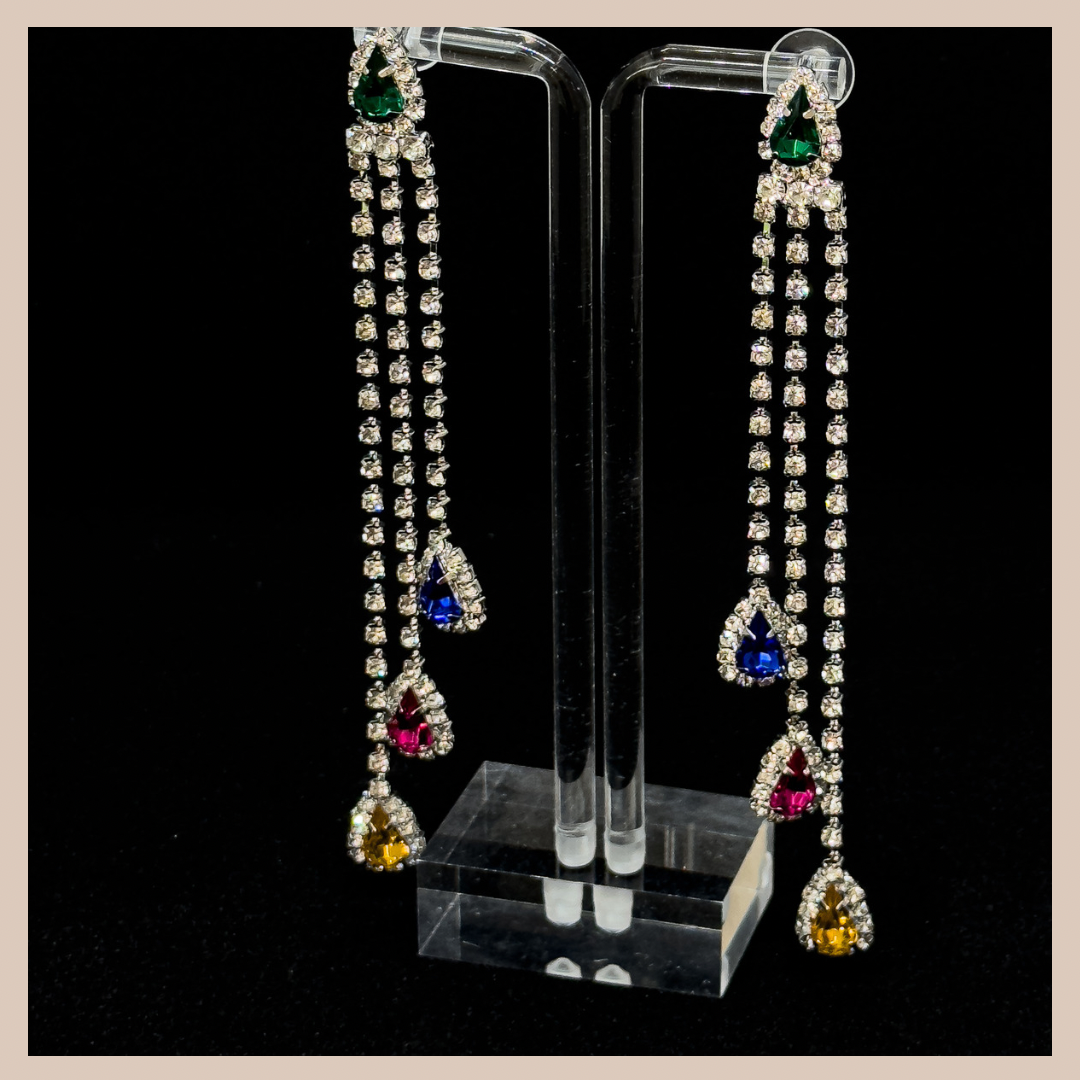 Trio Tassel Diamanté & Rhinestone  Drops - Silver