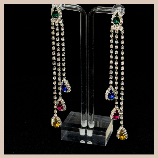 Trio Tassel Diamanté & Rhinestone  Drops - Silver