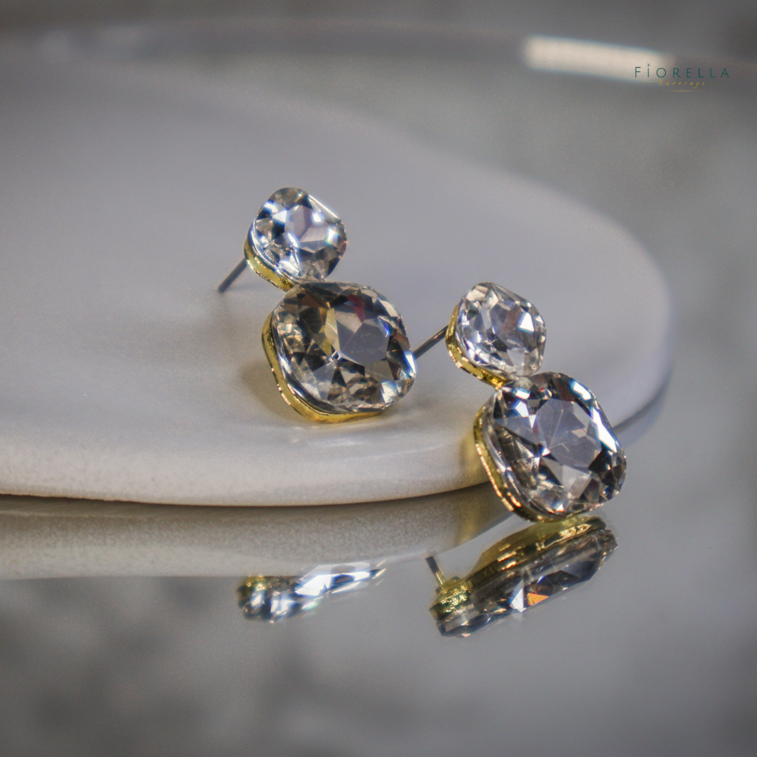 Radiance Duo Gem Earrings - Clear Crystal