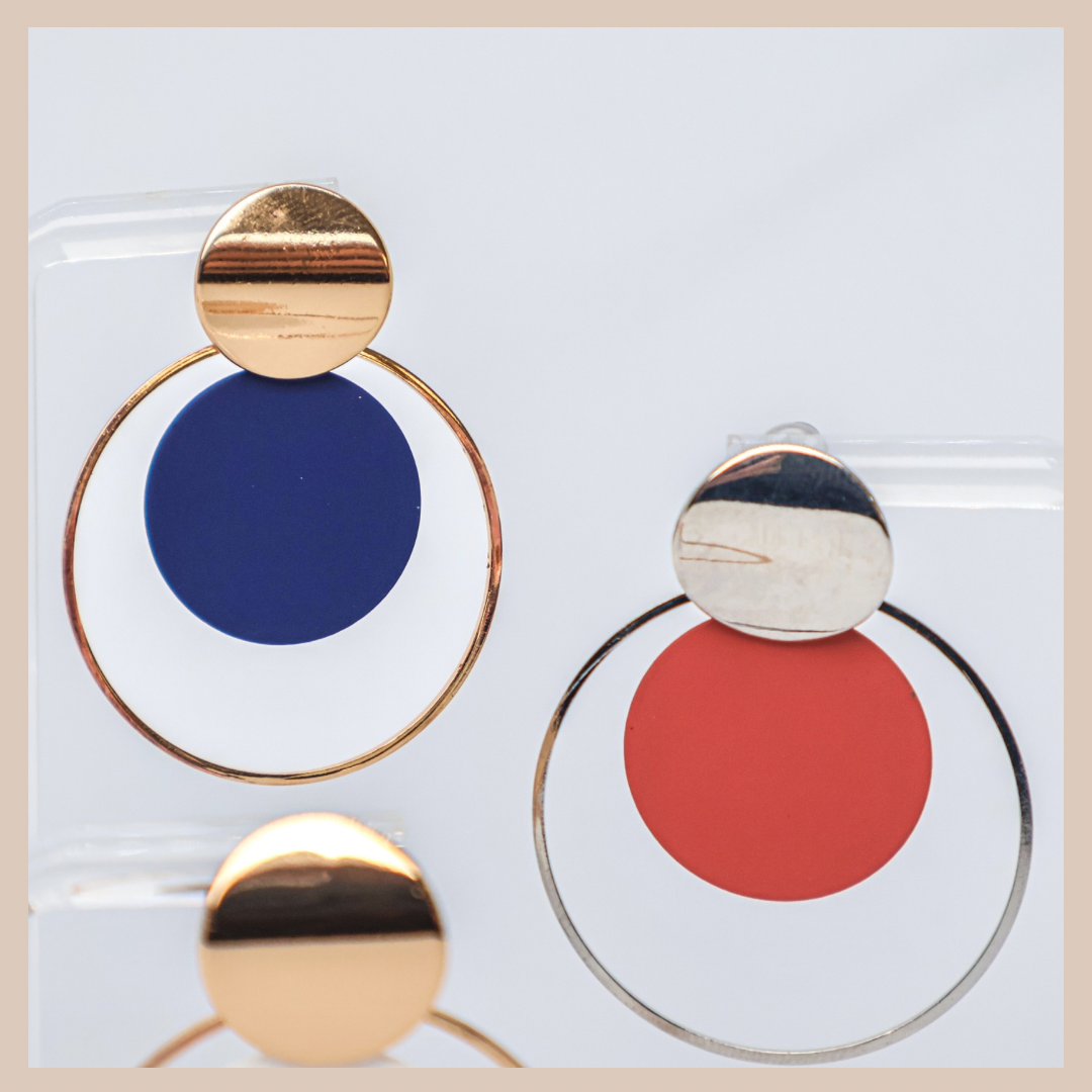 Circular Disc Earrings - Dark Blue & Gold