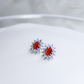 Oval Halo Studs - Ruby Red