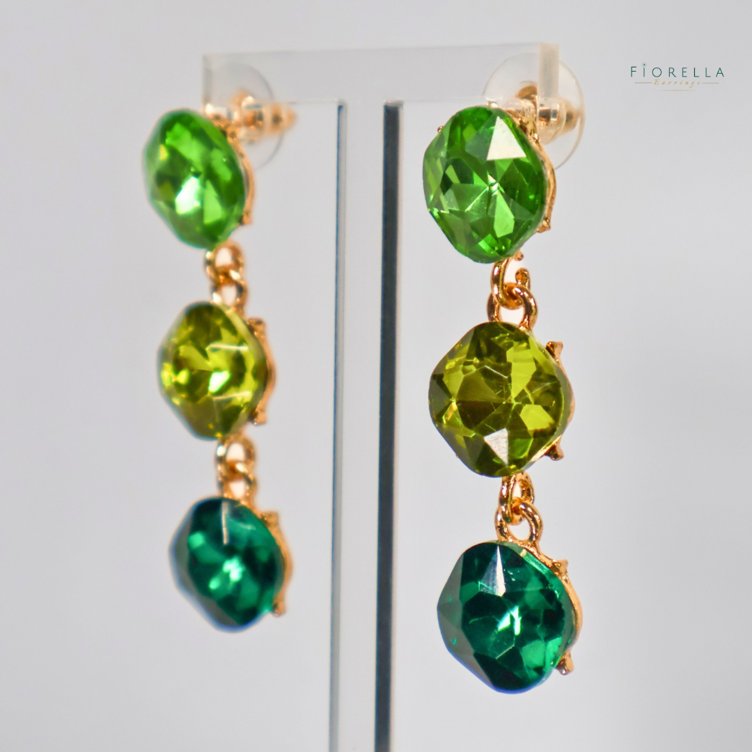 Emerald Trio Crystal Drop Earrings