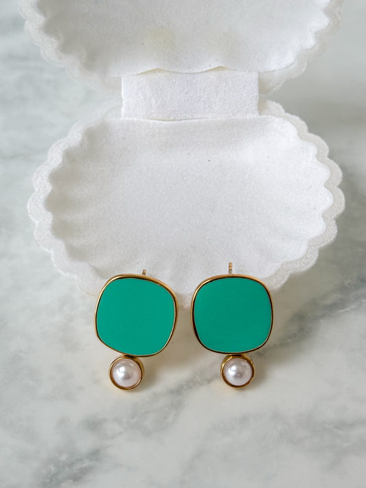 Viva Colour Pearl Earrings - Aqua Pop
