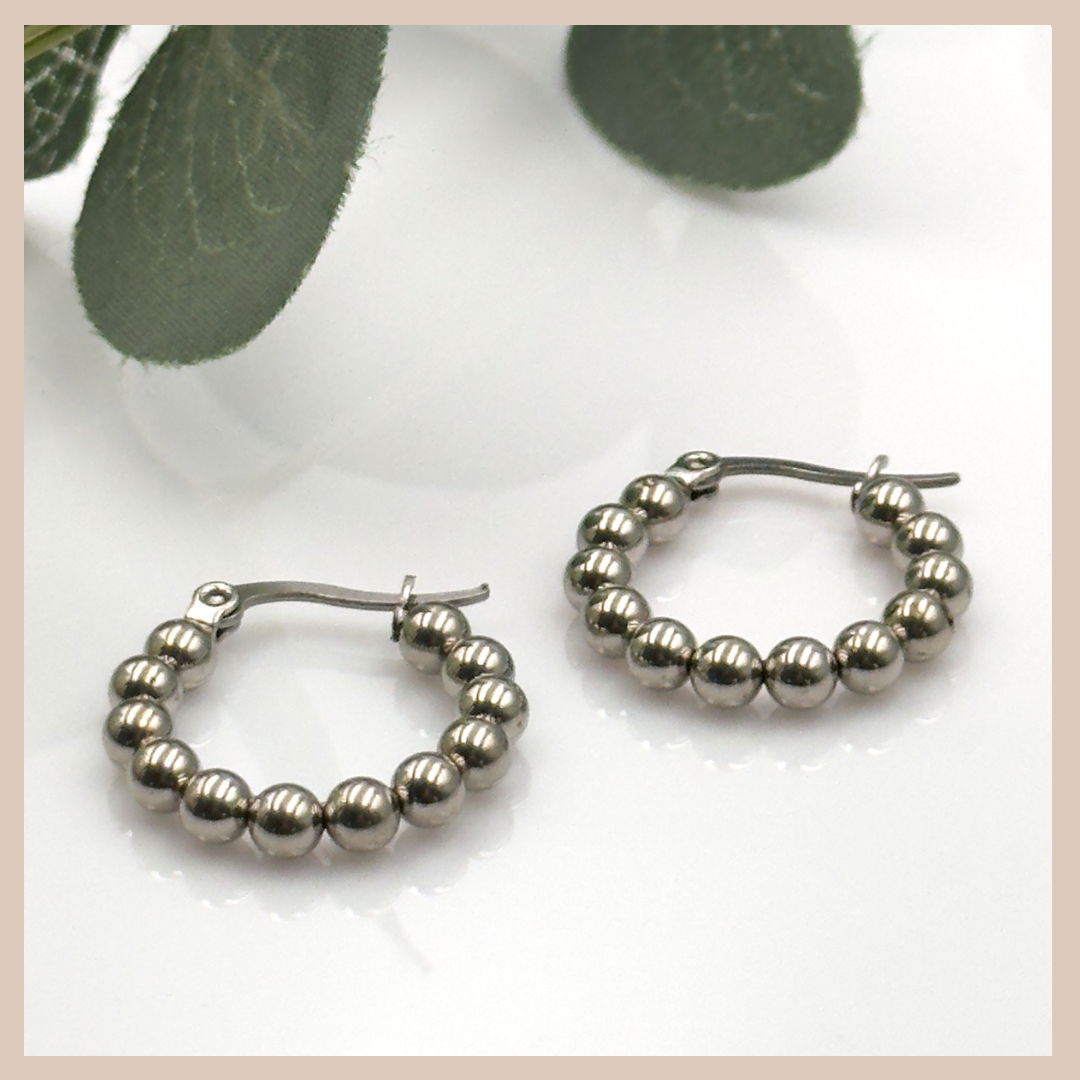 Small Beaded Hoops - Silver