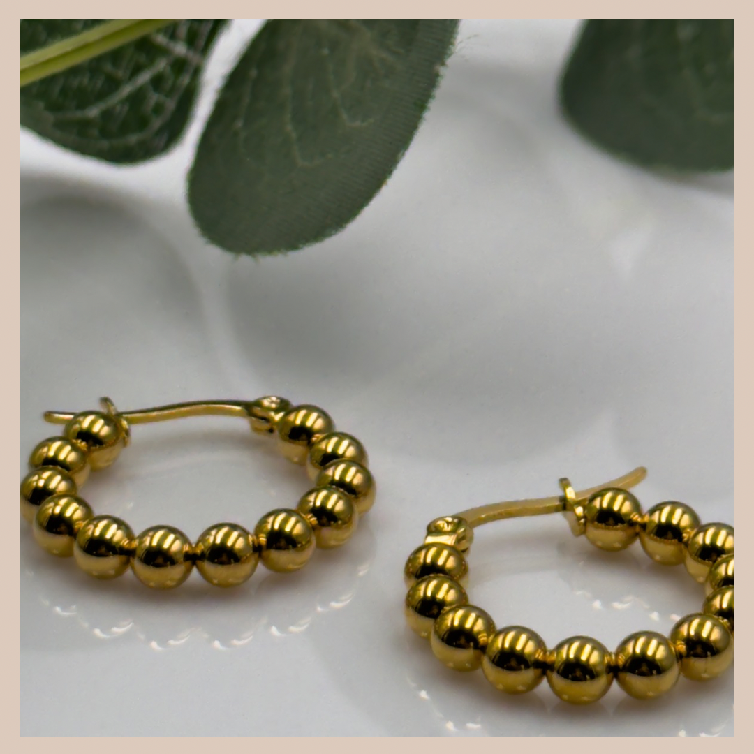 Small Beaded Hoops - Gold