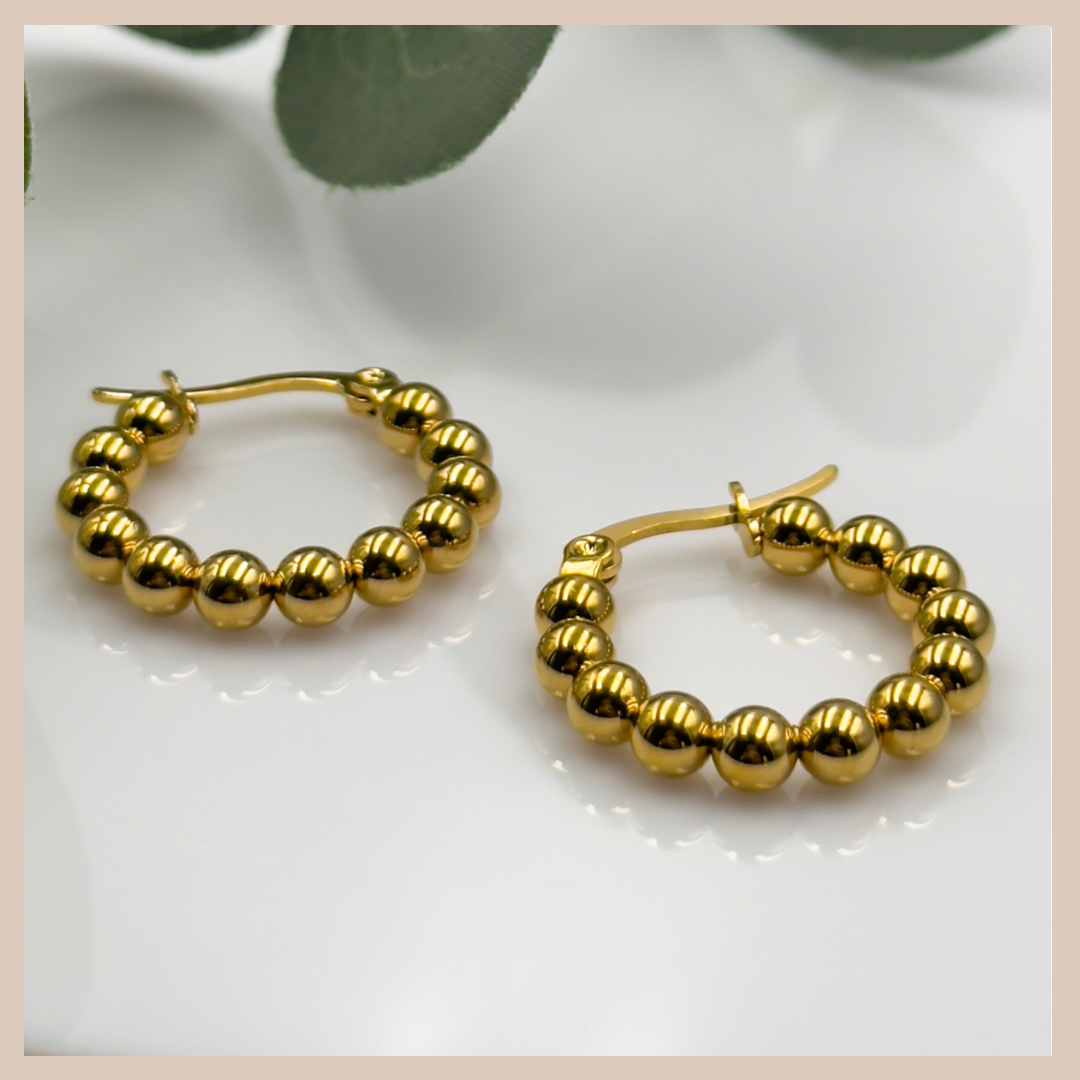 Small Beaded Hoops - Gold