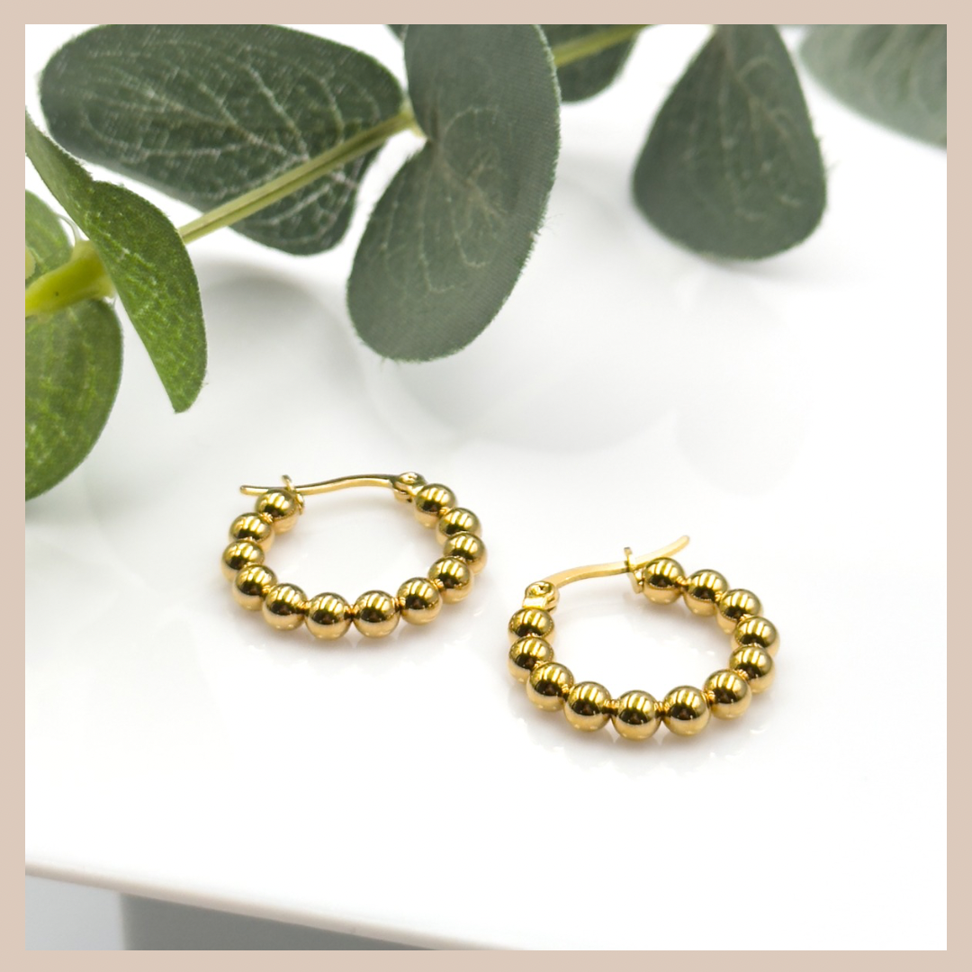 Small Beaded Hoops - Gold