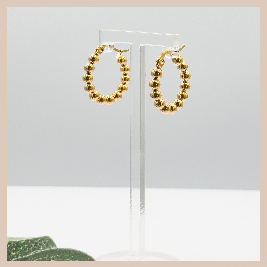 Small Beaded Hoops - Gold