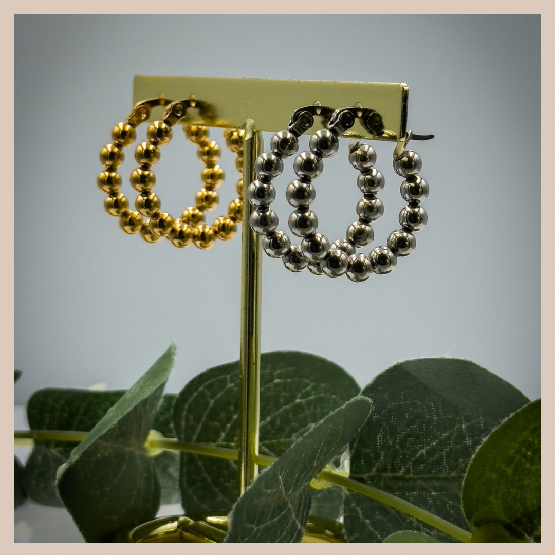 Small Beaded Hoops - Gold