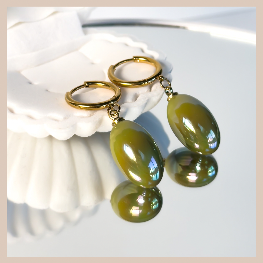 Pearlescent Oval Drops - Olive