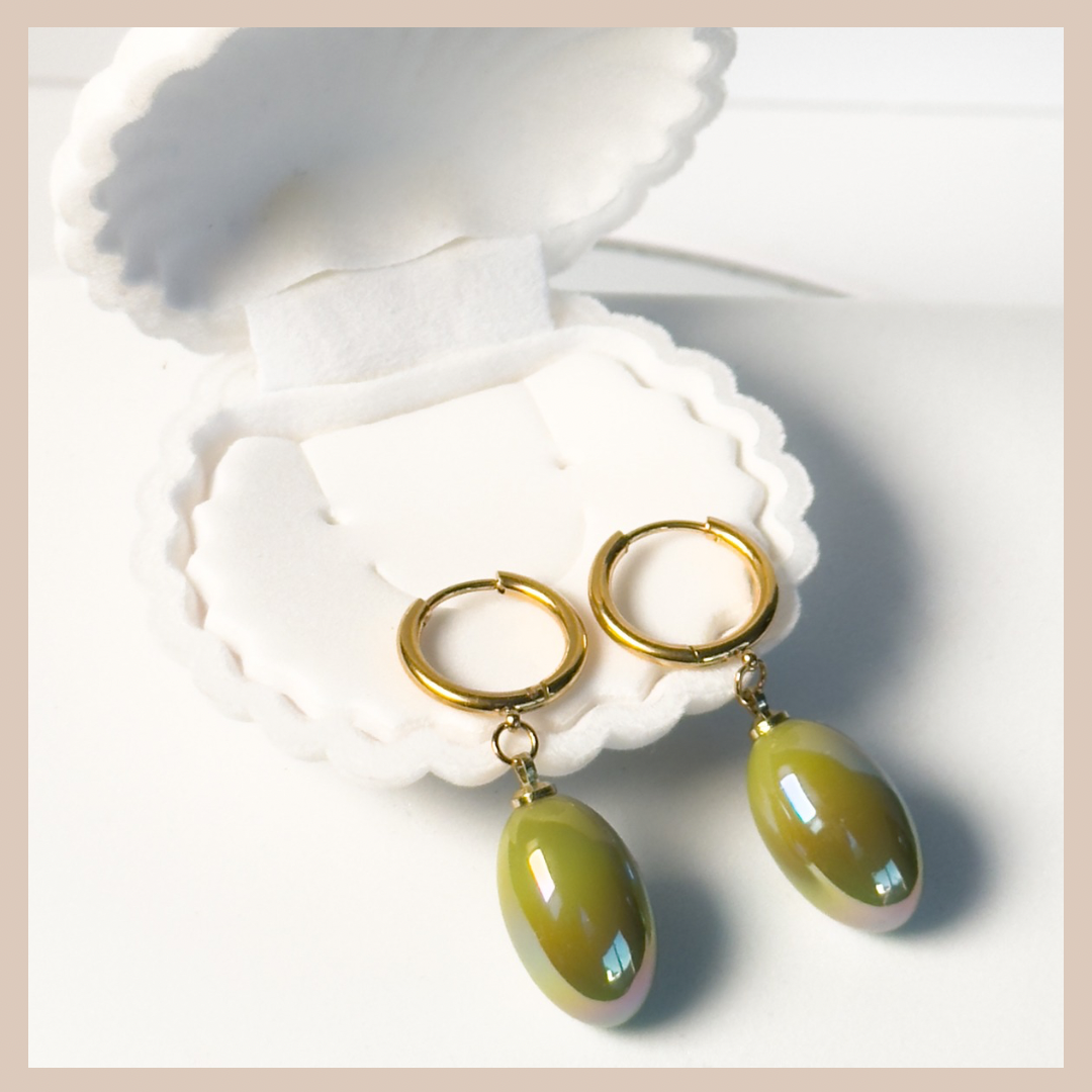 Pearlescent Oval Drops - Olive