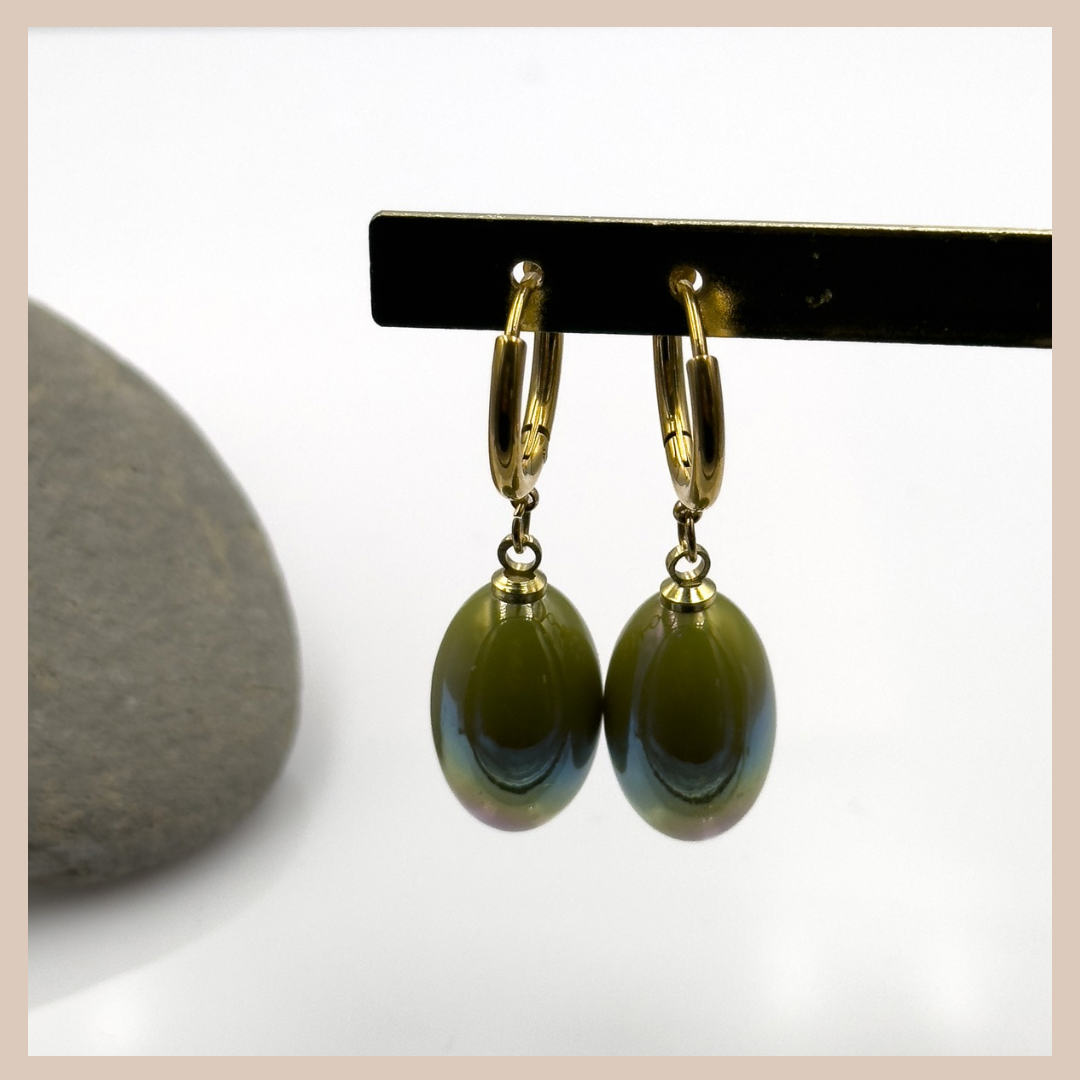 Pearlescent Oval Drops - Olive