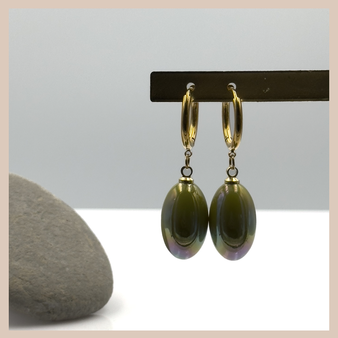 Pearlescent Oval Drops - Olive