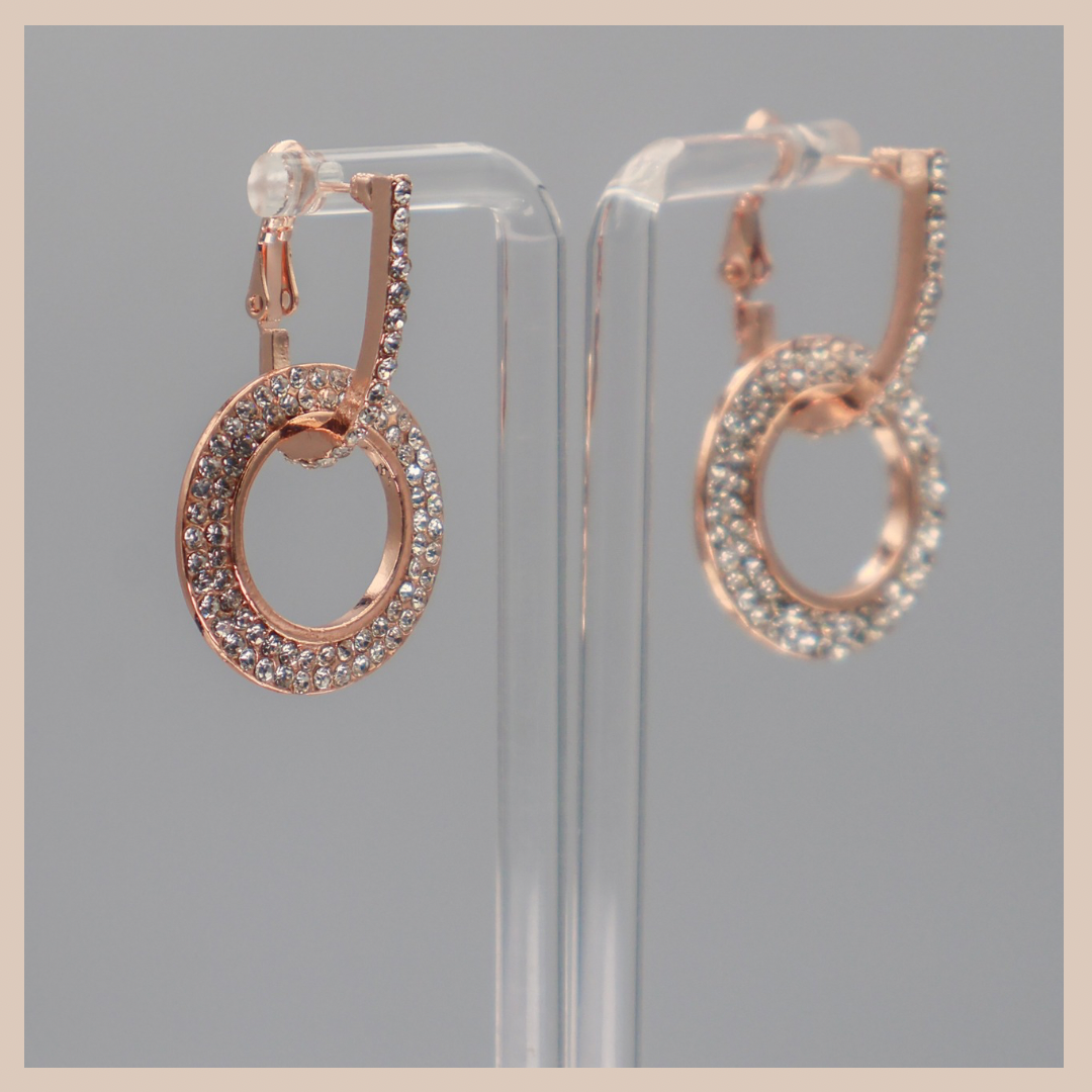 2 in 1 Diamanté Circle Drop Earrings - Rose Gold