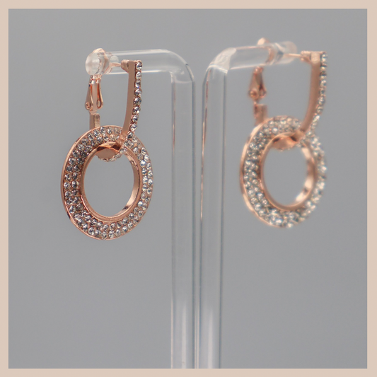 2 in 1 Diamanté Circle Drop Earrings - Rose Gold