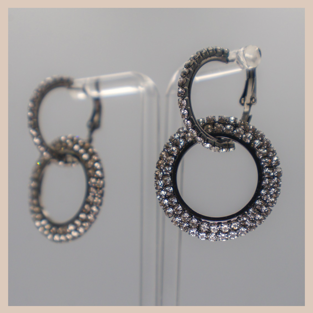 2 in 1 Diamanté Circle Drop Earrings - Pewter