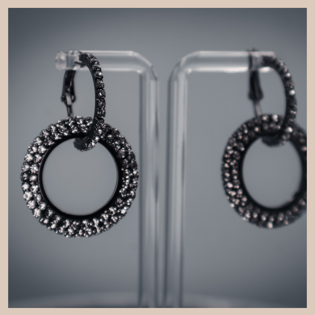 2 in 1 Diamanté Circle Drop Earrings - Pewter