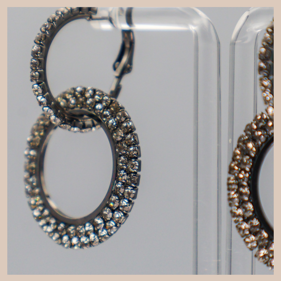 2 in 1 Diamanté Circle Drop Earrings - Pewter