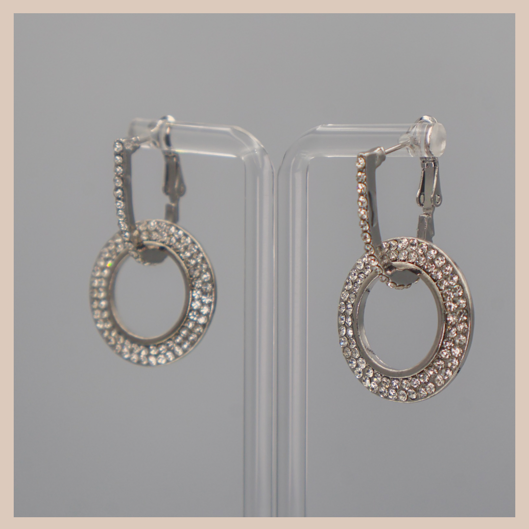 2 in 1 Diamanté Circle Drop Earrings - Silver