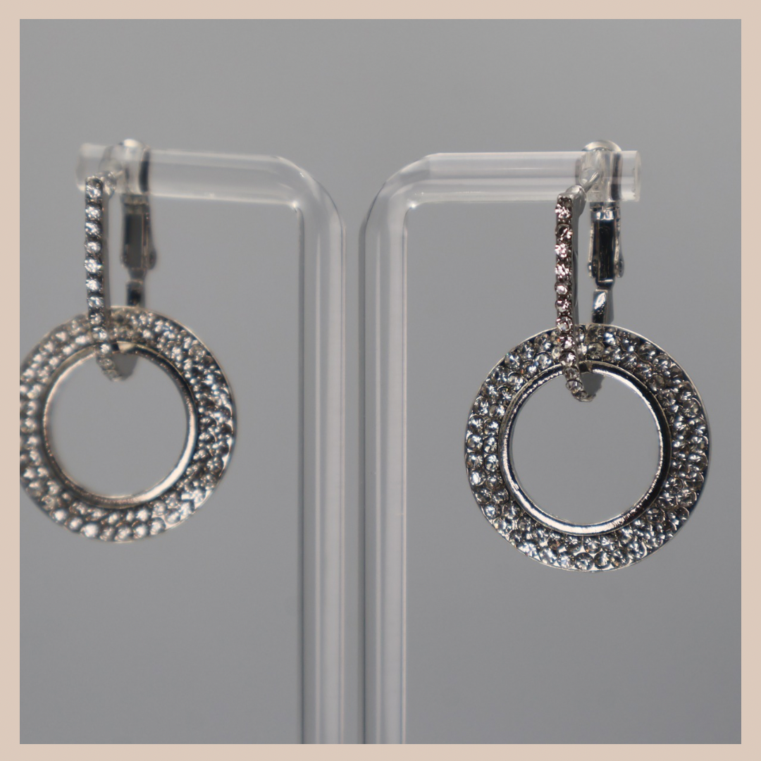 2 in 1 Diamanté Circle Drop Earrings - Silver