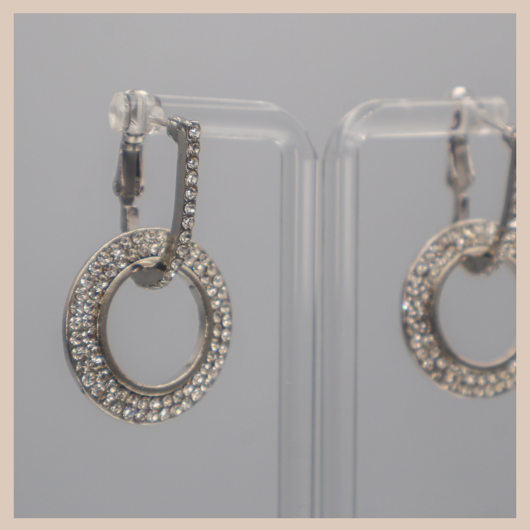 2 in 1 Diamanté Circle Drop Earrings - Silver