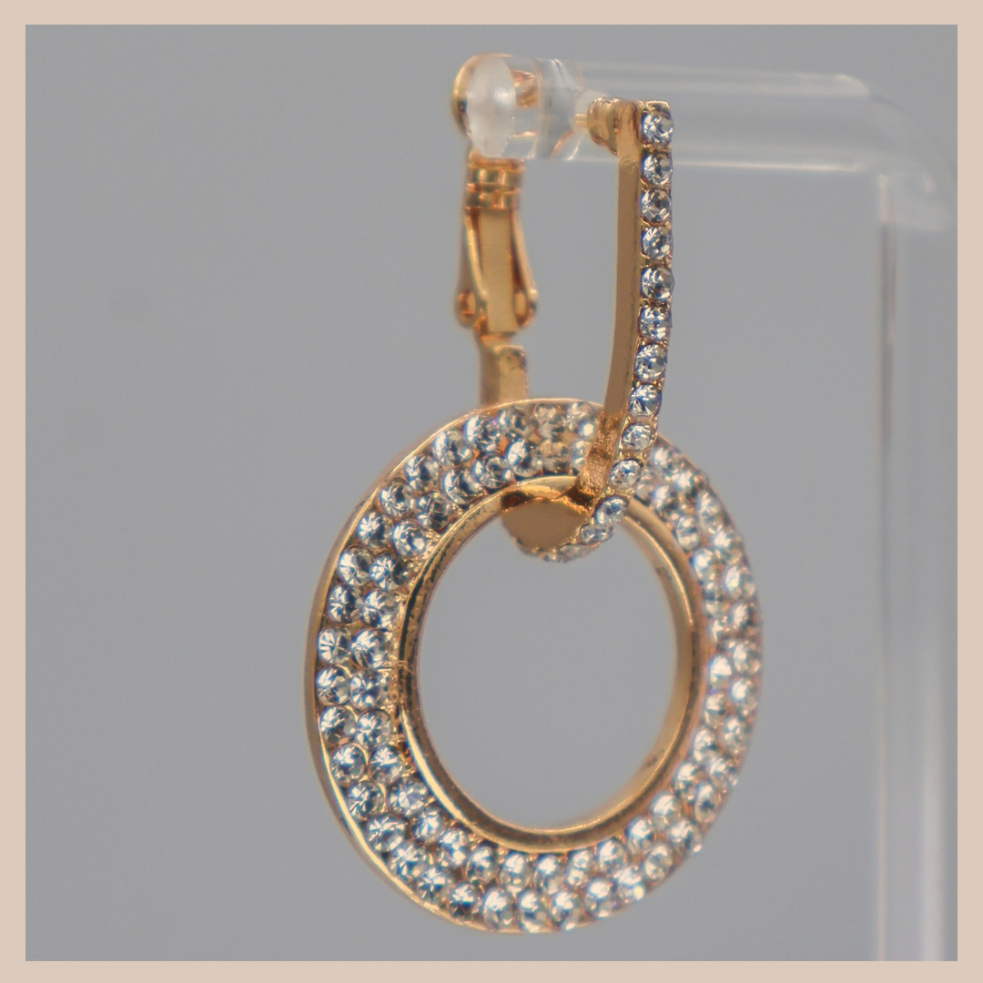 2 in 1 Diamanté Circle Drop Earrings - Gold