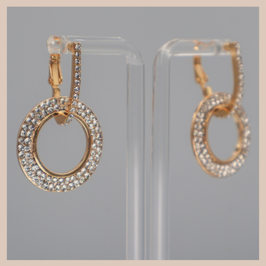 2 in 1 Diamanté Circle Drop Earrings - Gold