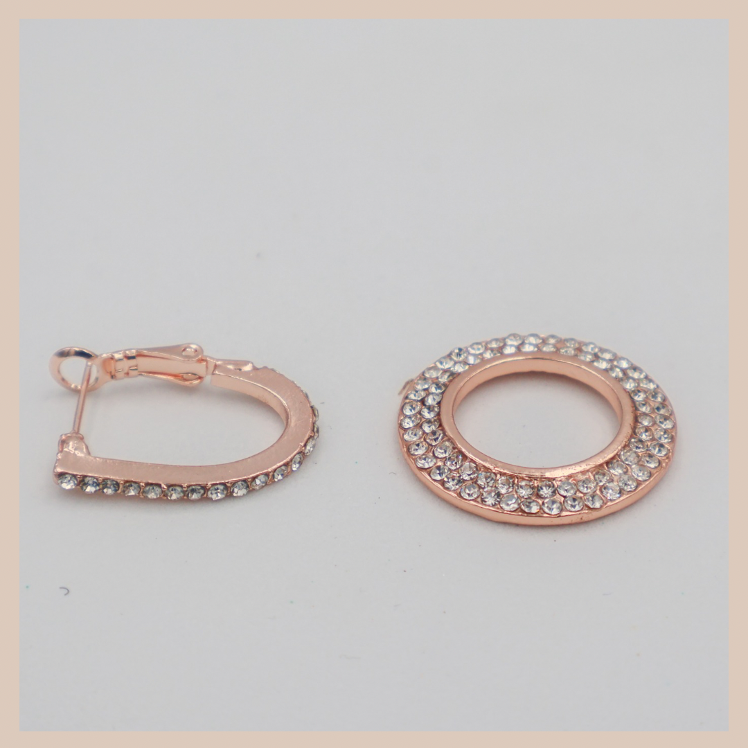 2 in 1 Diamanté Circle Drop Earrings - Rose Gold