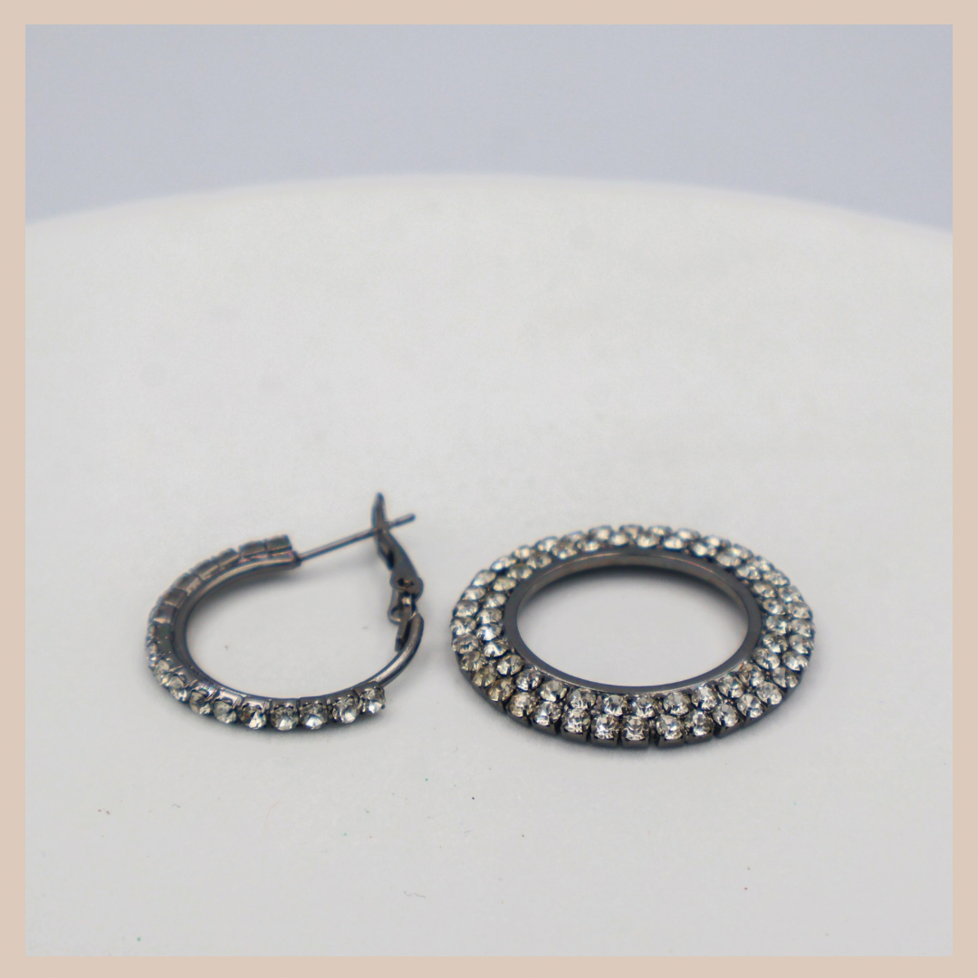 2 in 1 Diamanté Circle Drop Earrings - Pewter