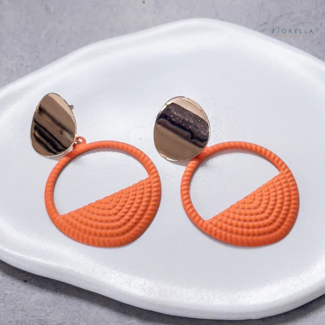 Golden Disc Embossed Earrings