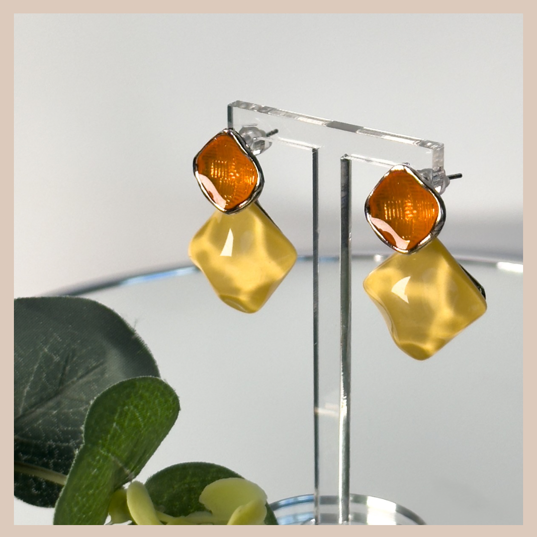 2 Tone Fixed Drop Earrings - Orange