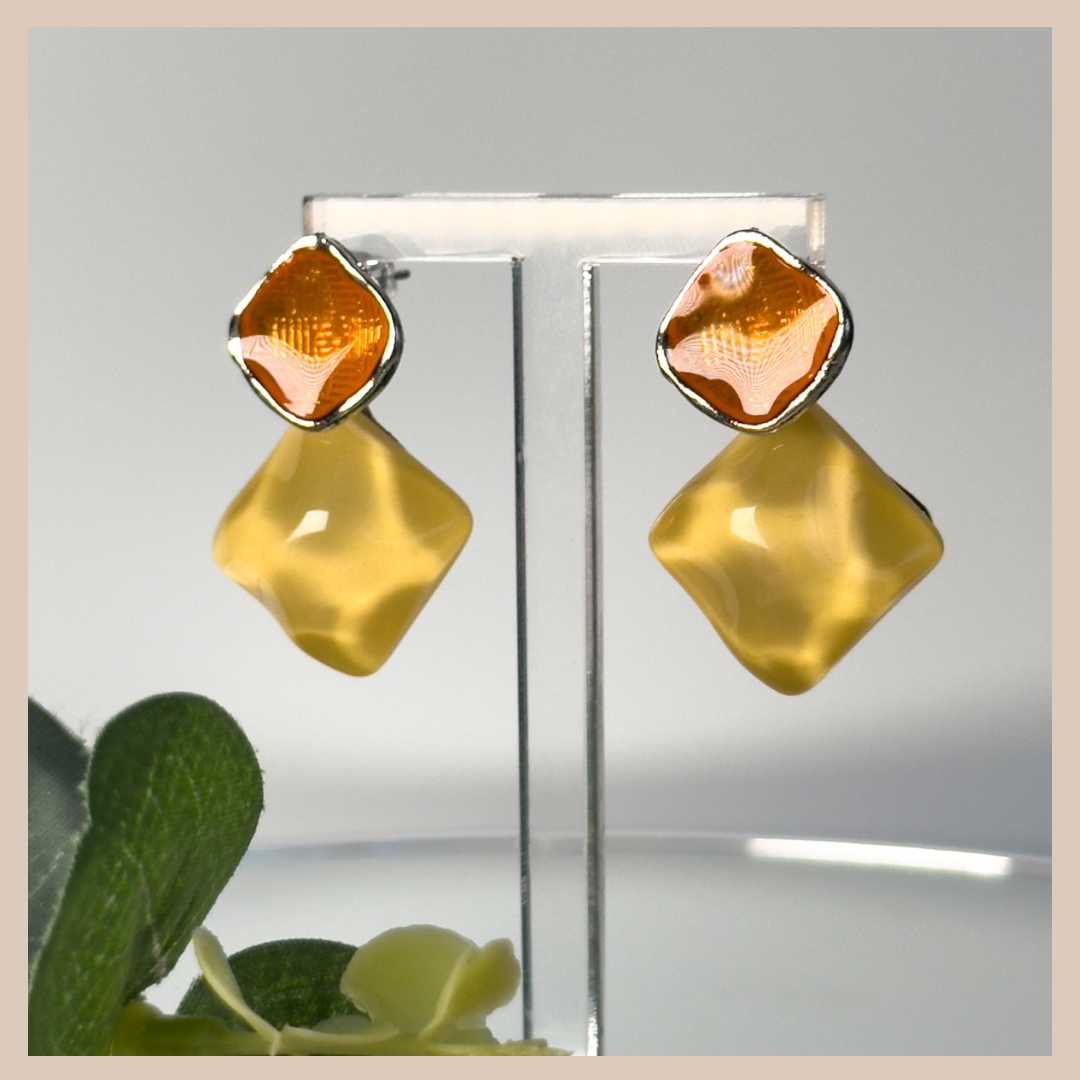 2 Tone Fixed Drop Earrings - Orange