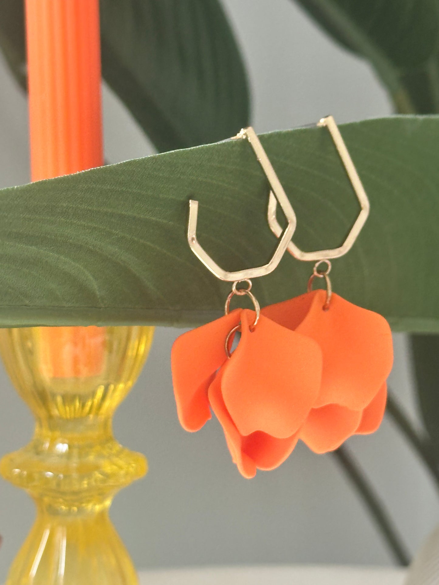 Acrylic Petal Short Drop Earrings - Orange