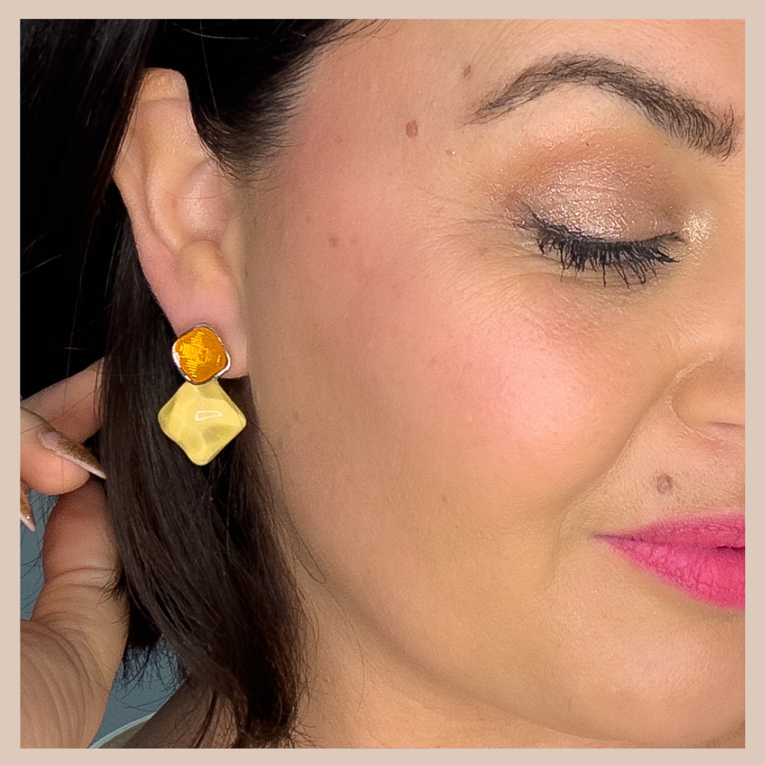 2 Tone Fixed Drop Earrings - Orange