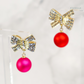 Gold Diamanté Bow & Hot Pink Drop Earrings