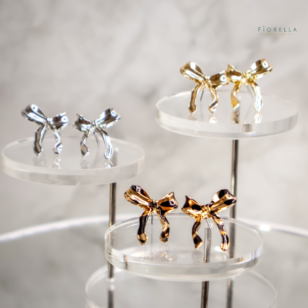 Sculpted Bow Stud Earrings – Gold, Silver & Leopard Print